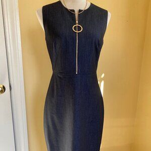 CALVIN KLEIN sleeveless black dress with front gold zipper, sz 4.